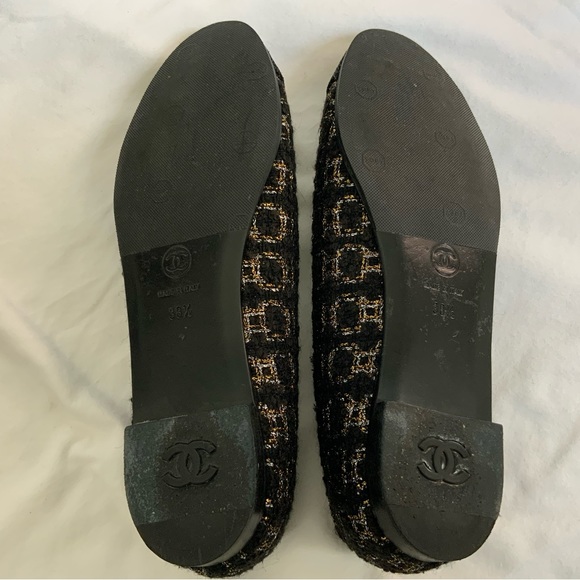 Chanel black tweed/metallic ballet flats - Picture 3 of 6